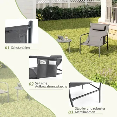 Immagine prodotto di Set di mobili da balcone 3 pezzi. Set mobili da giardino con 2 sedie e tavolo set da balcone con seduta in tessuto traspirante grigio