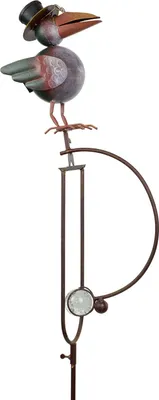 Zdjęcie produktu dla Metalowy ptak ogrodowy w kapeluszu i okularach, balansujący na łuku z przeciwwagą, ok. 150 × 30 × 12,5 cm, 1,2 kg - zabawna figurka do dekoracji ogrodu na zewnątrz