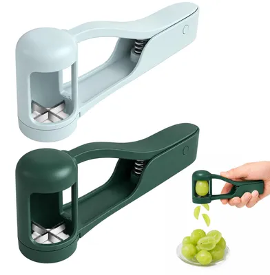 Productafbeelding van Druivensnijder - Set van twee keukenaccessoires voor fruitsalade en taatsiering - Blauw en groen