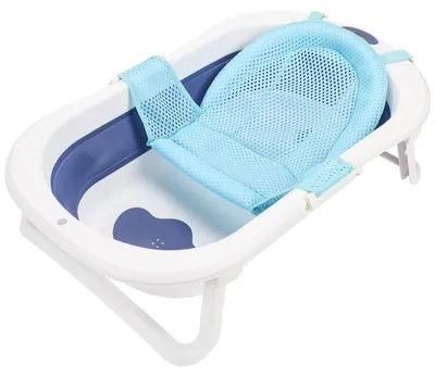 Productafbeelding van Eikuavons Opvouwbaar babybad, 83 x 46 cm, met lignet en shampoo-beker, temperatuurindicator, geschikt voor baby's van 0-12 maanden, blauw