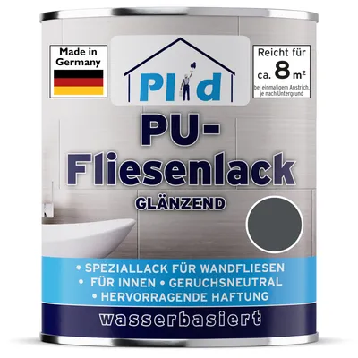 Produktbild von Plid Fliesenlack 0,75L Anthrazitgrau glänzend – Fliesenfarbe für Wandfliesen in Küche & Bad, hohe Deckkraft, bis zu 8m²