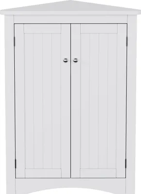 Produktbild von Merax Badezimmerschrank Eckschrank mit 2 Türen, Dreiecksdesign, 3 Ebenen, Bücherregal, Klein Schrank, Vitrine, für Wohnzimmer, Weiß