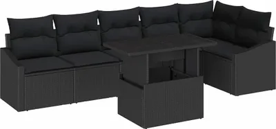 Obrázek produktu pro vidaXL Zahradní sedací souprava s polštáři 7 ks černá 100 x 55 x 73 cm