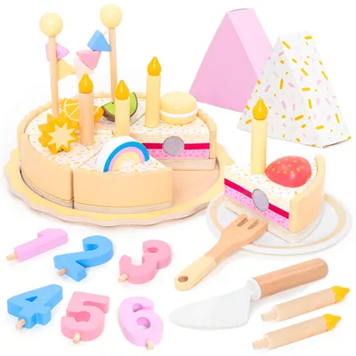 Image de UMU® Gâteau d'anniversaire en bois pour les enfants de 2, 3, 4 et 5 ans