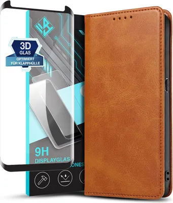 Produktbild von Handyhülle für Samsung Galaxy S8 mit 9H Displayglas Kunstleder Flip Cover Hülle Handytasche Case Kartenfach Farbe: Hellbraun