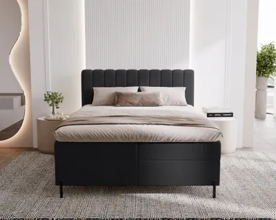Image de Lit continental Panama avec sommiers Tissu Komodo Noir 180x200 cm