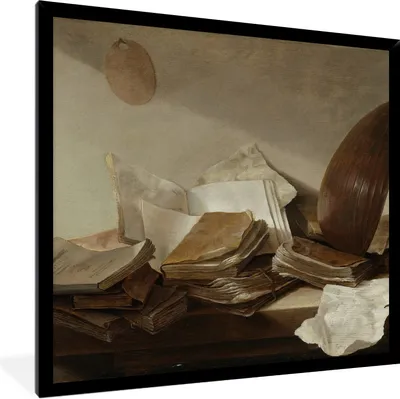 Produktbild von MuchoWow® Gerahmtes Poster Stilleben mit Büchern - Gemälde von Jan Davidsz. de Heem 40x40 cm - Poster mit Schwarzem Bilderrahmen Wandposter Rahmen Foto Bilder - Mit Rahmen - Wanddekoration Schlafzimmer