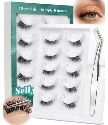 Productafbeelding van Zelfklevende wimpers, halve wimpers, natuurlijke look, 5 paar met 10 plakstrips