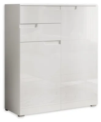 Productafbeelding van Commode - Mat wit - Glanzend wit - Breedte 100 cm - 2 deuren - 2 lades