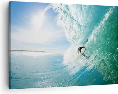 Produktbild von Bild auf Leinwand - Leinwandbild - Abenteuer surfer welle ozean - 70x50cm - Wand Bild - Wanddeko - Leinwanddruck - Bilder - Kunstdruck - Wanddekoration - Leinwand bilder - Wandkunst - AA70x50-2541