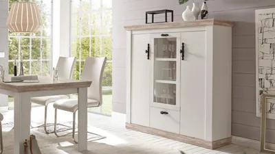 Produktbild von Highboard Florenz Schrank Anrichte Vitrine in Oslo Pinie weiß 140 cm