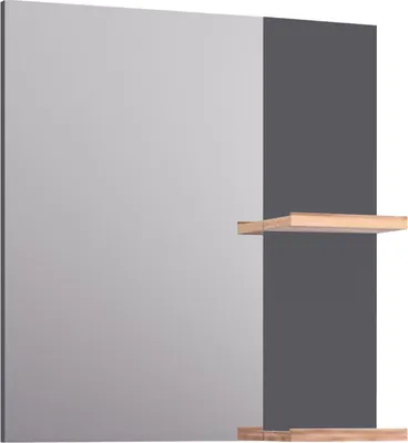 Produktbild von BadeDu HIERA Badspiegel 59 cm breit mit eleganten Holzablagen in Anthrazit Perfekt für kleine Räume und stilvolles Ambiente