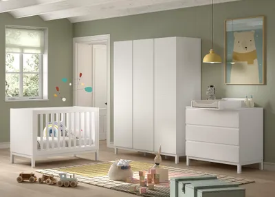 Image de VIPACK - Ensemble EVA 4 pièces : commode avec table à langer, lit bébé 60 x 120 cm, armoire 3 portes.