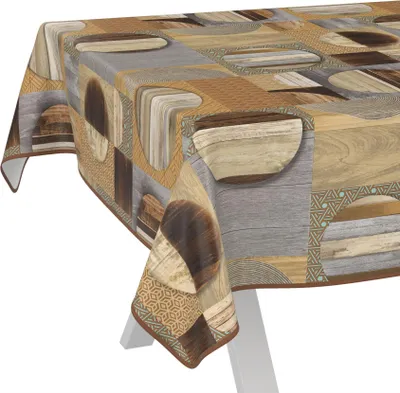 Tischdecke Vintage Holz Patchwork Braun 200x140cm mit Band-Kante Wachstuch abwaschbar, Hauptbild