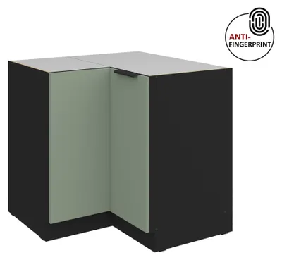 Produktbild von Küchen Eckunterschrank 90x90 cm Küche ARIA Aquamarin ultra matt + Schwarz matt, hochwertige Fronten mit Anti Fingerprint Beschichtung Küchenzeile Küchenblock