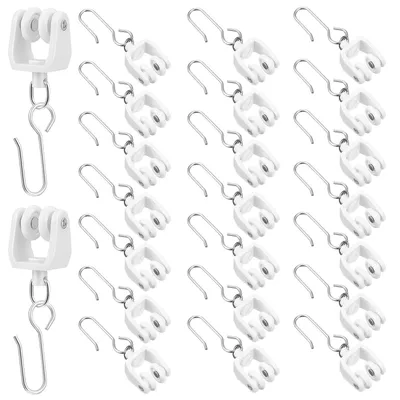 Produktbild von Vorhanggleiter mit Haken - 30 Stück Laufrollen und 30 Stück Haken - für Gardinenschienen - Weiß