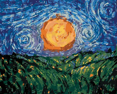 Obrázek produktu pro Zuty - Malování podle čísel - SLUNCE NA OBLOZE PODLE VAN GOGHA, 40x50 cm, bez rámu a bez vypnutí plátna