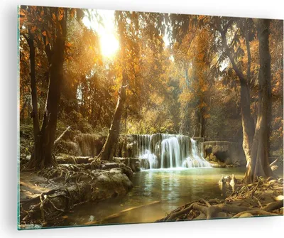 Produktbild von Bilder auf glas - Park Wasserfall Wasser - 70x50cm - Glasbilder - Wandbilder - Kunstdruck - zum Aufhängen bereit - Wanddekoration aus Glas - Glas Bilder - Wandbild auf Glas - Einteilig - GAA70x50-3789