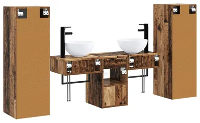 Imagen del producto de Juego de muebles de baño, 5 piezas, madera reciclada, 33 x 34,5 x 100 cm