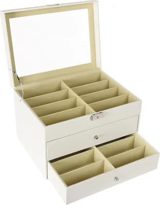Produktbild von Brillenaufbewahrung - Display-Schubladenbox - 24 Fächer - Leder - Für Sonnenbrillen und Brillen - Weiß
