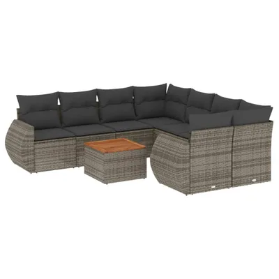 Produktbild von vidaXL 9-tlg. Garten-Sofagarnitur mit Kissen Grau Poly Rattan