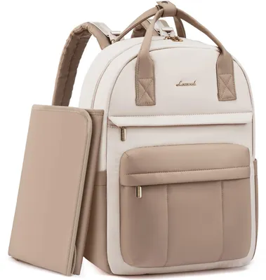 Produktbild von Wickeltasche Wickelrucksack Babyrucksack - 30 x 17 x 42,5 cm - Beige Khaki - Mit Wickelunterlage und Kinderwagengurten
