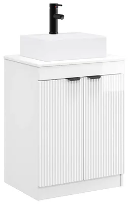 Image de vidaXL Ensemble de meubles de salle de bain, blanc brillant, en bois composite