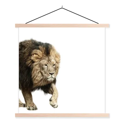 Produktbild von MuchoWow® Textilposter Löwe - Weiß - Tiere 40x40 cm mit holzfarbenen Rahmen - Posterleiste