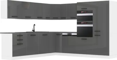 Produktbild von Belini Küchenzeile Küchenblock Küche L-Form JANE Küchenmöbel mit Griffe, Einbauküche ohne Elektrogeräten mit Hängeschränke und Unterschränke, ohne Arbeitsplatten, Silber Hochglanz