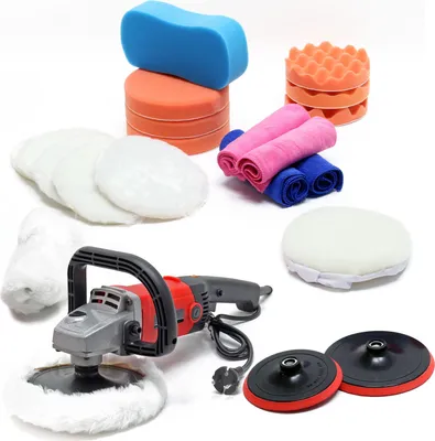 Produktbild von Wiltec Poliermaschine Set aus 21 Teilen 1200W bis 3000 U/min, Schleifgerät mit 6 Stufen inkl. vieler Aufsätze, Tellerschleifer, Rotationsschleifer