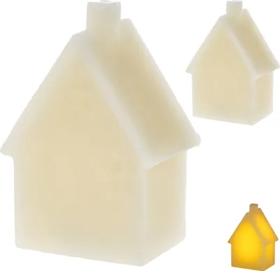 Produktbild von LED Echtwachskerze Haus 2er Set creme 7,5x16x6x7,6cm Flackerfunktion Timerfunktion batteriebetrieben Weihnachtsdeko