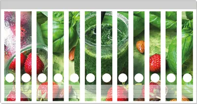 Produktbild von Wallario Ordnerrücken Sticker, selbstklebend für schmale Ordner, 12 Stück, Motiv Grüner Smoothie mit Erdbeeren