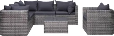 Produktbild von vidaXL 7-tlg. Garten-Sofagarnitur mit Polster&Kissen Poly Rattan Grau