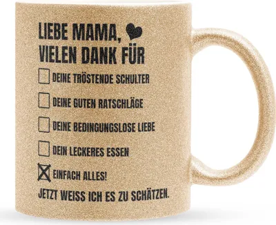 Produktbild von 22Feels Glitzertasse Gold Mama Geschenk Muttertag Mutter Geburtstag Kaffeetasse Frauen Weihnachten Haferl Geschenkidee Bürotasse