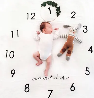 Produktbild von Neugeborenes Baby Monatliches Wachstum Meilenstein Decke Fotografie Requisiten Hintergrund Stoff Gedenken Teppich Uhr
