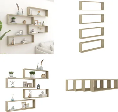 Produktbild von vidaXL Würfelregale 4 Stk. Sonoma Eiche 100x15x30 cm Holzwerkstoff - Wandregal - Wandregale - Schweberegal - Schweberegale