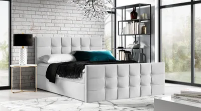 Produktbild von Boxspringbett Schlafzimmerbett OVIEDO LUX 180x200cm Stoff Faro Hellgrau