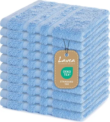 Produktbild von Lavea® 10er Set Seiftuch 30x30 cm – Hochwertige Gästehandtücher 30x30 - 100% Baumwolle, Elena – Saugstark, Waschbar und Strapazierfähig - Delphinblau