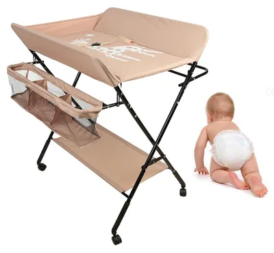 Immagine prodotto di Tavolino fasciatoio pieghevole con superficie per il cambio del bambino e scomparti portaoggetti, con luce rosa