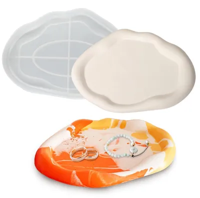 Produktbild von Silikonform Tablett Untersetzer Epoxidharz Gießform Oval Irregulär für Schmuck, Kerzenhalter, Beton, DIY Kunstharz, Heimdekoration