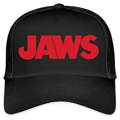 Produktbild von Spreadshirt Der Weiße Hai Jaws Klassisches Logo Trucker Cap, One size, Schwarz/Schwarz
