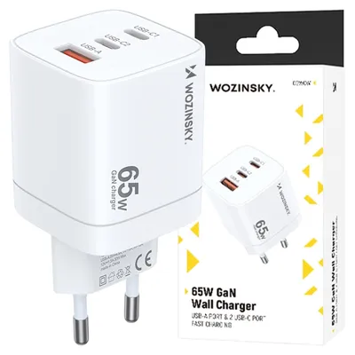 Immagine prodotto di Caricabatterie da rete Gan Wozinsky Cgwcw 65W Usb-A / 2 X Usb-C - Bianco