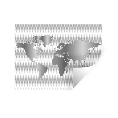 Produktbild von MuchoWow® Wandtattoo Wandsticker Wandaufkleber Weltkarte Waves - schwarz und weiß 120x90 cm Selbstklebend und Repositionierbar - Aufkleber