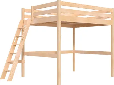 Produktbild von Hochbett aus holz Sylvia 160x200 schräger Leiter - Naturlack