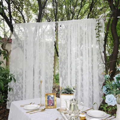 Produktbild von 2er-Set Weiße Spitzengardinen mit Blumenstickerei, Voile-Gardinen mit Tunnelsaum, transparente Gardinen mit Raffhaltern für Wohnzimmer, Schlafzimmer, Küche (B150 x H200 cm)