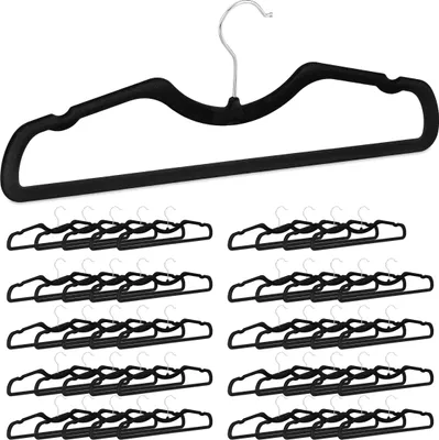 Immagine prodotto di Relaxdays Appendiabiti in velluto, set da 50 pezzi, antiscivolo, salvaspazio, L: 42,5 cm, barra per pantaloni, intagli, appendiabiti in velluto, nero