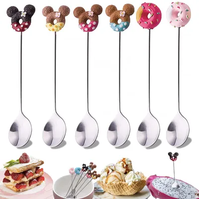 6 Donut-Kaffeelöffel aus Edelstahl, Dessertlöffel