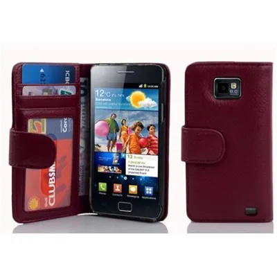 Obrázek produktu pro Cadorabo pouzdro pro Samsung Galaxy S2 / S2 PLUS ve fialové barvě zadní kryt ochranný kryt mobilního telefonu pouzdro typu kniha se sloty na karty