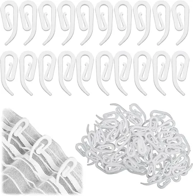 Produktbild von Kunststoff-Vorhanghaken - 28 x 12 mm, weiße Faltenhaken - Universelle Vorhanghaken - Vorhangringe mit Haken zum Aufhängen von Duschvorhängen