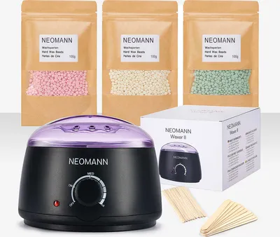 Produktbild von NEOMANN Waxer II Waxing Kit, Haarentfernungs-Wachswärmer mit Elektrischem Heiztopf | Profi-Set mit 300g Perlen, 20 Spateln